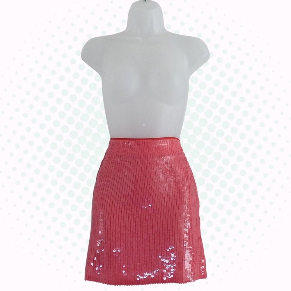 J.Crew Collection Coral Pink Orange Sequin Holiday Party Mini Skirt Size 2
